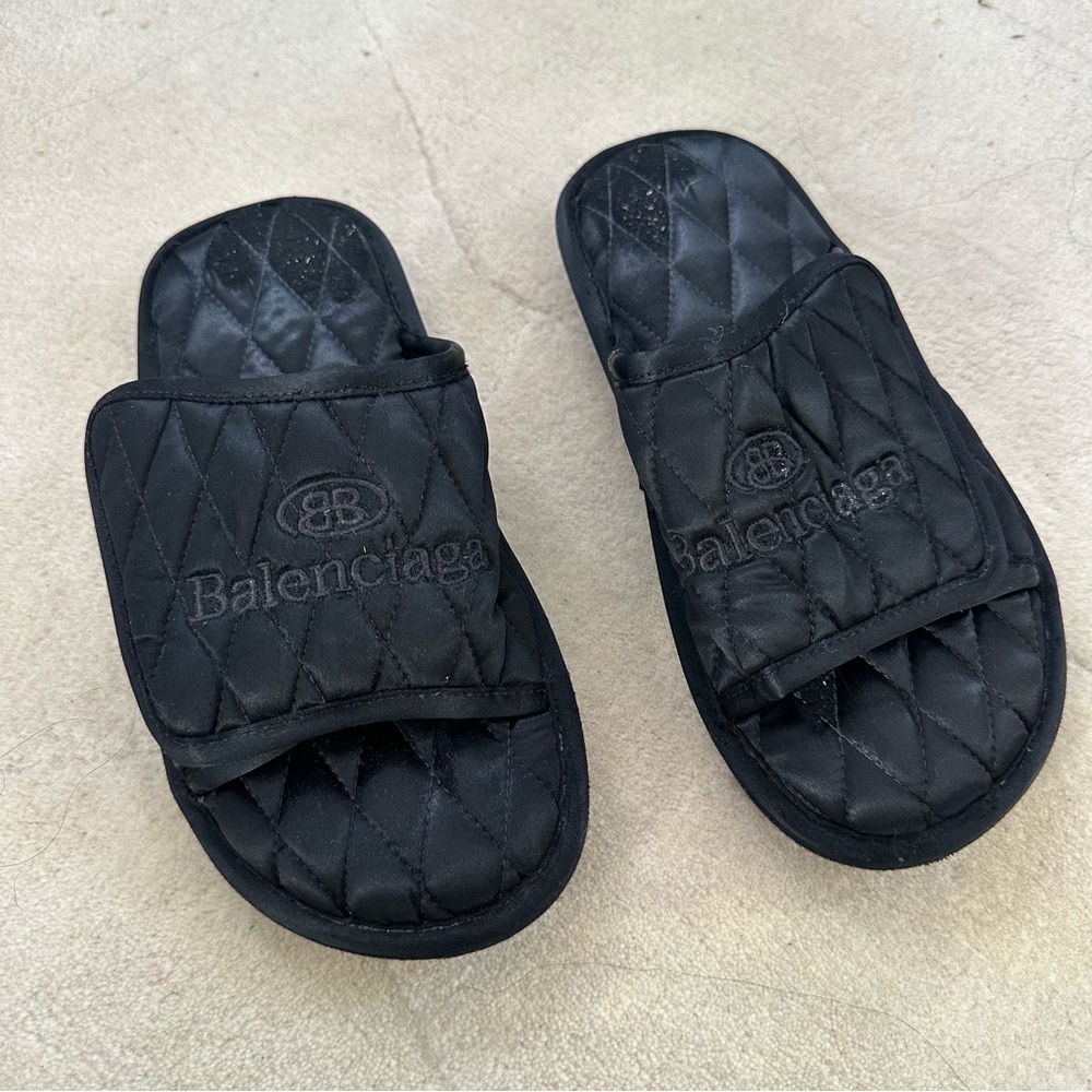 Balenciaga Black Quilted Slides